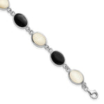 Sterling Silver Rhodium-plated Oval Onyx and Mother of Pearl Bracelet