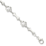 Sterling Silver Polished Dog Bones and Paws Bracelet
