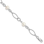 Sterling Silver Rhodium-plated 9- White Near-Round Freshwater Cultured Pearl Bracelet