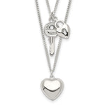 Sterling Silver Polished 2-Strand Heart and Key Necklace