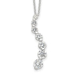 Sterling Silver Rhodium-plated Curved Graduated CZ Journey Necklace