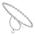 Amore La Vita Sterling Silver Rhodium-plated Polished 4MM Beaded Dangling Heart Charm Bracelet with Magnetic Clasp