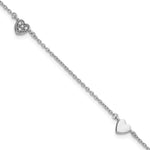 Sterling Silver Rhodium-plated CZ Plus Ext Heart Anklet