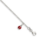 Sterling Silver Polished Enameled Ladybug w/ ext. Childrens Bracelet