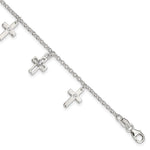 Sterling Silver Polished CZ Crosses w/ Ext. Children's Bracelet