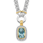 Sterling Silver Flash Gold-plated Emerald-shape Blue and Clear CZ Halo 2-Strand Necklace