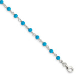Sterling Silver Polished Genuine Turquoise Bead Bracelet