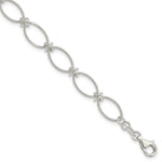 Sterling Silver Polished Textured Fancy Oval Link Bracelet