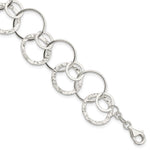 Sterling Silver Polished Textured Fancy Circle Link Bracelet