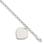 Sterling Silver Engravable 16x Heart Charm Rolo Link Bracelet