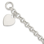 Sterling Silver Engravable 21x Heart Charm Rolo Link Toggle Bracelet