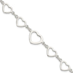 Sterling Silver Polished Graduated Heart Link Bracelet