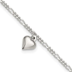 Sterling Silver Figaro Chain with Heart Charm Plus Extender - Total Anklet