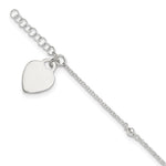 Sterling Silver Engravable Heart with Beads Plus Extender - Total Anklet