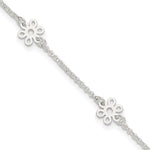 Sterling Silver Cable Chain/Flowers 5-Station Plus Extender - Total Anklet