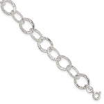 Sterling Silver Polished Textured Fancy Link Bracelet