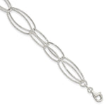 Sterling Silver Polished and Textured Oval Link Bracelet