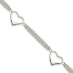 Sterling Silver Polished 3-Station Heart and Chain Bracelet