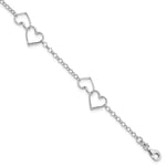 Sterling Silver Rhodium-plated Linked Hearts and Chain Bracelet