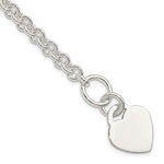 Sterling Silver Polished Engravable 17x Heart Charm Rolo Link Toggle Bracelet