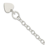 Sterling Silver Polished Engravable 16x Heart Charm Cable Link Toggle Bracelet
