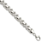 Sterling Silver Polished X and Hearts Bracelet