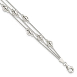 Sterling Silver Polished Beaded 3-Strand Snake Chain Bracelet