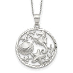 Sterling Silver Rhodium-plated Seahorse/Starfish/Shell in Circle Necklace