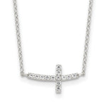 Sterling Silver Rhodium-plated CZ Sideways Cross w/ Ext Necklace