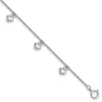 Sterling Silver Rhodium-plated Polished Petite Hearts Bracelet