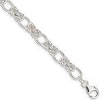 Sterling Silver Polished Fancy Oval and Byzantine Link Bracelet