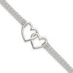 Sterling Silver Polished Linked Hearts 3-strand with Extension Heart Bracelet