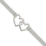 Sterling Silver Polished 3-strand w/. Ext. Heart Bracelet