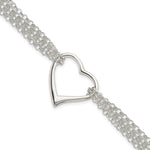 Sterling Silver Polished Multi Strand Heart Bracelet