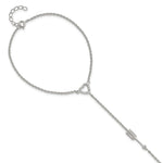 Sterling Silver Rhodium-plated Polished CZ Heart/Arrow Attached Chain Ring/ Bracelet
