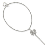 Sterling Silver Rhodium-plated Polished CZ Four-Leaf Clover Attached Chain Ring/ Bracelet