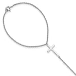 Sterling Silver Rhodium-plated Polished Cross Attached Chain Ring/ Bracelet