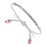 Sterling Silver Antiqued Pink Crystal Briolette with Lobster Clasp Adjustable 6 to Bolo Bracelet