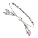 Sterling Silver Antiqued Pink and Blue Crystal Briolette with Lobster Clasp Adjustable 6 to Bolo Bracelet