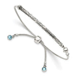 Sterling Silver Antiqued Blue Crystal Round Bezel with Lobster Clasp Adjustable 6 to Bolo Bracelet