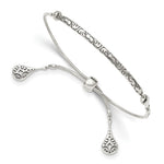 Sterling Silver Antiqued Filigree Drops with Lobster Clasp Adjustable 6 to Bolo Bracelet