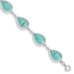 Sterling Silver Rhodium-plated Teardrop Lab Created Turquoise Bracelet