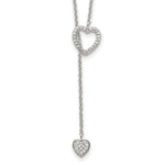 Sterling Silver Rhodium-plated Polished Hearts with CZ Adjustable Lariat Necklace
