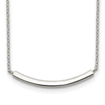 Sterling Silver Rhodium-plated Polished Curved Bar with Extension Necklace