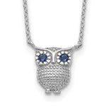 Sterling Silver RH-pltd Blue Glass Stone Owl ext Necklace