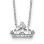 Sterling Silver Rhodium-plated Polished & Beaded CZ Crown 16 Inch with 2 Inch Extension Necklace