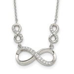 Sterling Silver Rhodium-plated Polished CZ Infinity Symbols Necklace