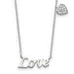 Sterling Silver Rhodium-plated Polished LOVE with CZ Heart Charm Necklace