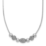 Sterling Silver Rhodium-plated Polished and Filigree Bead Necklace