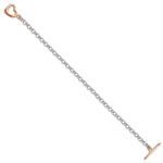 Sterling Silver Rhodium-plated Rose-tone Rolo Link Heart and Arrow Toggle Bracelet